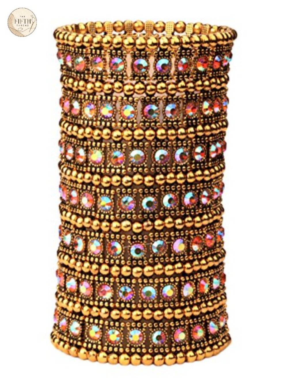 Wide Stretch Cuff Bracelet Antique Gold Plated Multilayer Elastic Fit 7-7.8"